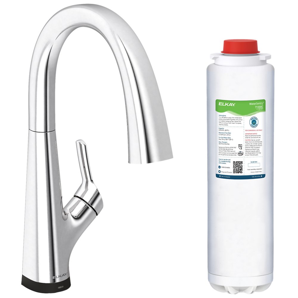 Elkay Avado Single Hole 2-in-1 Chrome Kitchen Faucet with Filtered Drinking Water